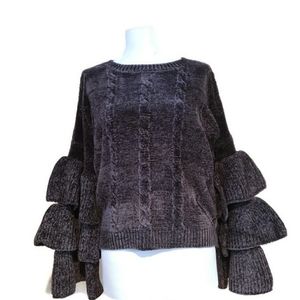 New Elan Ruffle Tiered Chenille Sweater